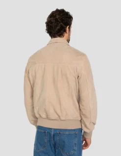 Blouson casual beige, chèvre velours - BEIGE