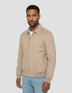 Blouson casual beige, cuir de chèvre velours - BEIGE