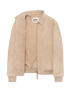 Blouson casual beige, cuir de chèvre velours - BEIGE