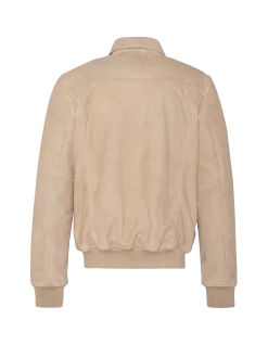 Blouson casual beige, cuir de chèvre velours - BEIGE