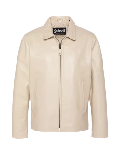 Blouson casual blanc cassé, cuir de vachette - BLANC CASSÉ