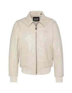 Blouson casual blanc, cuir de vachette - BLANC CASSÉ