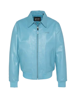 Blouson casual bleu ciel, cuir de vachette - BLEU CIEL