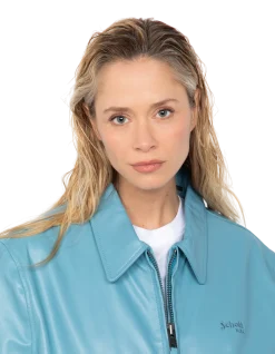 Blouson casual bleu ciel, cuir de vachette - BLEU CIEL