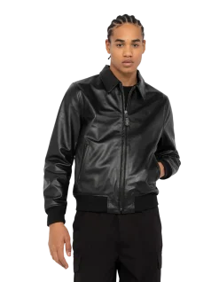 Blouson casual léger noir, cuir de vachette - NOIR