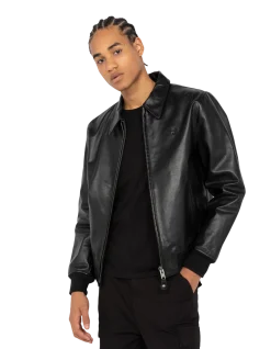 Blouson casual léger noir, cuir de vachette - NOIR