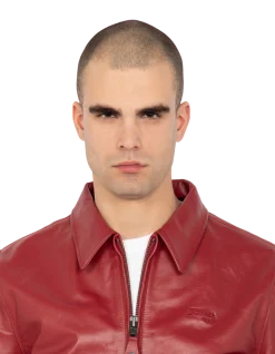 Blouson casual léger rouge, cuir de vachette - ROUGE