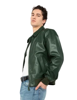 Blouson casual léger vert, cuir de vachette - VERT
