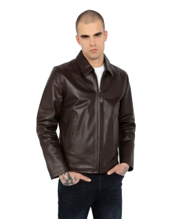 Blouson casual marron clair, cuir de vachette - MARRON CLAIR