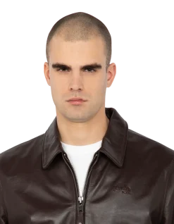 Blouson casual marron clair, cuir de vachette - MARRON CLAIR