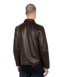 Blouson casual marron clair, cuir de vachette - MARRON CLAIR