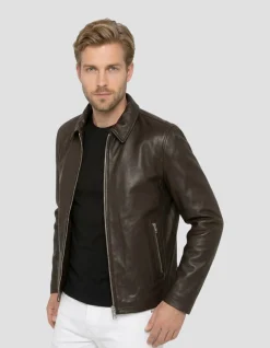 Blouson casual marron, cuir d'agneau - MARRON