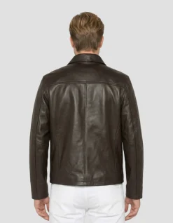 Blouson casual marron, cuir d'agneau - MARRON