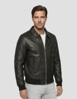 Blouson casual marron, cuir d'agneau - MARRON