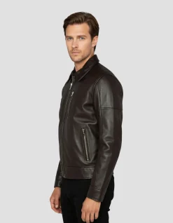 Blouson casual marron, cuir d'agneau - MARRON