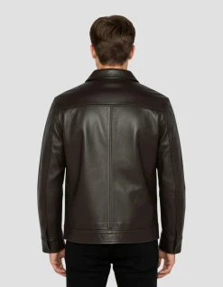 Blouson casual marron, cuir d'agneau - MARRON