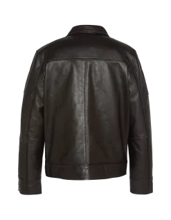 Blouson casual marron, cuir d'agneau - MARRON