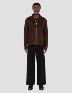 Blouson casual marron foncé, chèvre velours ultralight - MARRON FONCÉ