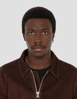 Blouson casual marron foncé, chèvre velours ultralight - MARRON FONCÉ