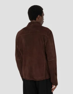 Blouson casual marron foncé, chèvre velours ultralight - MARRON FONCÉ