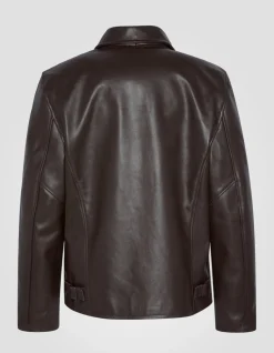 Blouson casual marron foncé, cuir de vachette - MARRON FONCÉ