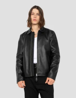 Blouson casual noir, cuir d'agneau - NOIR