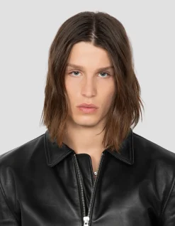 Blouson casual noir, cuir d'agneau - NOIR