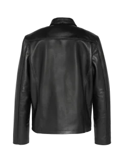 Blouson casual noir, cuir d'agneau - NOIR