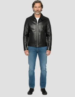 Blouson casual noir, cuir d'agneau - NOIR