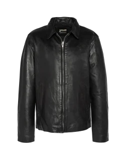 Blouson casual noir, cuir d'agneau lavé - NOIR