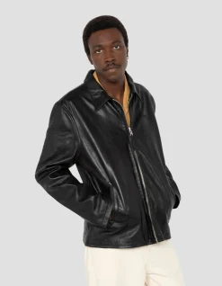 Blouson casual noir, cuir d'agneau lavé - NOIR