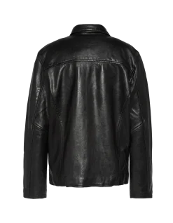 Blouson casual noir, cuir d'agneau lavé - NOIR