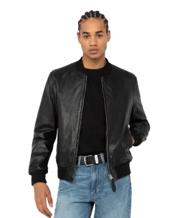 Blouson casual noir, cuir d'agneau - NOIR