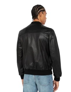 Blouson casual noir, cuir d'agneau - NOIR