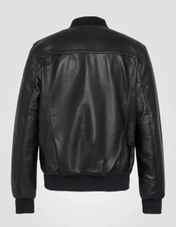 Blouson casual noir, cuir d'agneau - NOIR