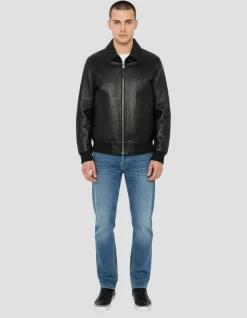 Blouson casual noir, cuir d'agneau - NOIR