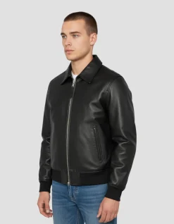 Blouson casual noir, cuir d'agneau - NOIR