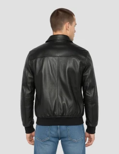 Blouson casual noir, cuir d'agneau - NOIR