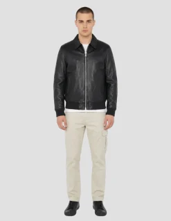 Blouson casual noir, cuir d'agneau - NOIR