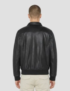 Blouson casual noir, cuir d'agneau - NOIR