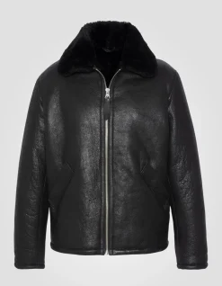 Blouson casual noir, cuir de mouton - NOIR