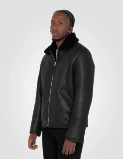 Blouson casual noir, cuir de mouton - NOIR