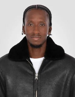 Blouson casual noir, cuir de mouton - NOIR