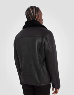 Blouson casual noir, cuir de mouton - NOIR