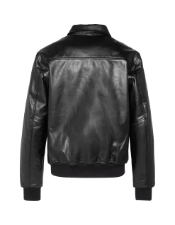 Blouson casual noir, cuir de vachette - NOIR