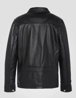 Blouson casual noir, cuir de vachette - NOIR