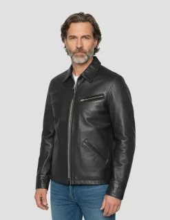 Blouson casual noir, cuir de vachette - NOIR