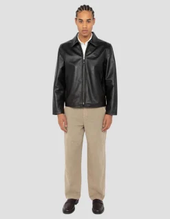 Blouson casual noir, cuir de vachette - NOIR