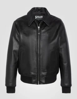 Blouson casual noir finition bord côte, cuir de vachette - NOIR