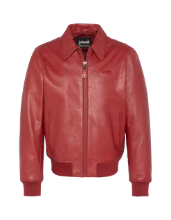 Blouson casual rouge, cuir de vachette - ROUGE